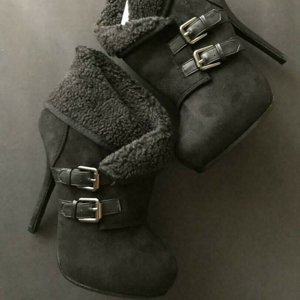New Black Platform Heel Ankle Boots Booties Size 8.5